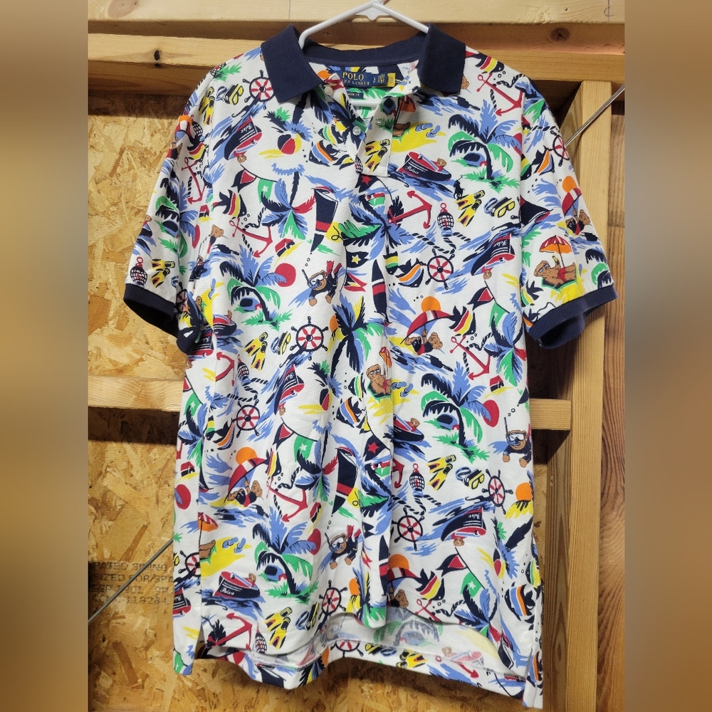 Ralph Lauren Polo Mens Bear Bermuda Polo‎ Shirt Size Large